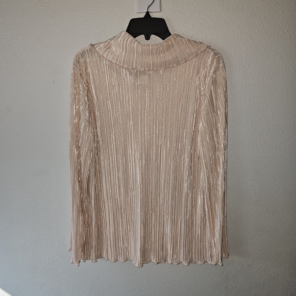 Maggie Sweet Women's Beige Pleated Long Sleeve Blouse Size L Pullover Boat Neck - Picture 7 of 13